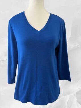 Chico's 3/4 sleeve blue v-neck top-Sz 12